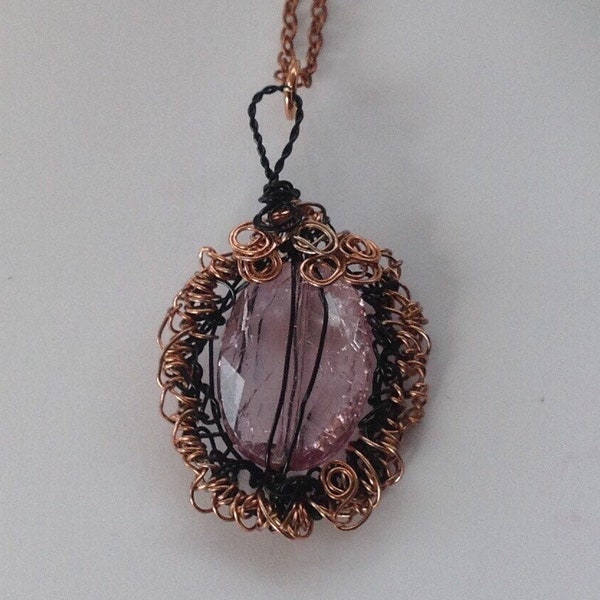 Gothic Style Wire Wrapped Crystal Pendant, Wire Wrapped Crystal Pendant, Copper Wire Wrapped Pendant