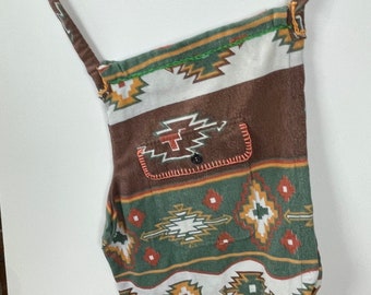 Hand Sewn Cotton Shoulder Bag: Repurposed Aztec Shirt