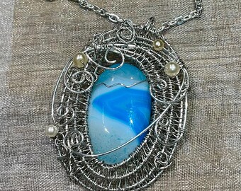 Botswana Agate Wire Wrapped Pendant