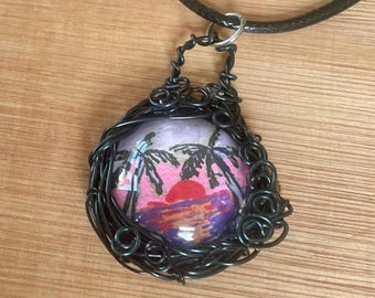 Tropical  Sunset Picture Pendant