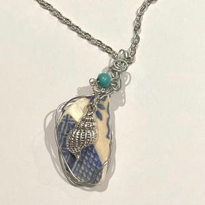 Sea pottery Pendant with Sea Shell Charm