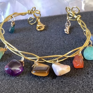 Celtic Wire Bracelet, Natural Gemstone Bracelet, Wire Wrapped Bracelet, Multi Gemstone Bracelet