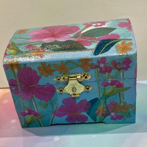 Decoupaged Trinket Box, Painted Wooden Trinket Box