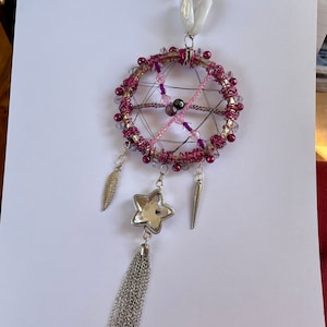 Crystal & Pearl Beaded Dreamcatcher Suncatcher: Pink Window Ornament