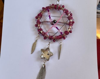 Crystal & Pearl Beaded Dreamcatcher Suncatcher: Pink Window Ornament