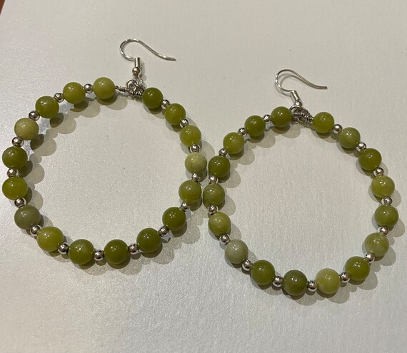 Large jade hoop earrings deals