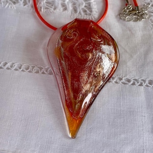 Orange Dichroic Glass Pendant Necklace: Vintage Fused Glass, Silver Accents