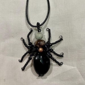 Spider Necklace, Obsidian and Jasper Spider Pendant