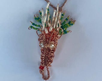 Copper Wire, Beaded,  Dragon Head Pendant