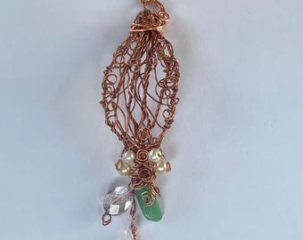 Copper Wire Filigree Leaf Pendant