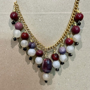 Agate Necklace, Agate Beaded Chain Necklace