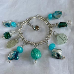 Seaglass and Shell Bracelet, Blue Marine Inspired Bracelet