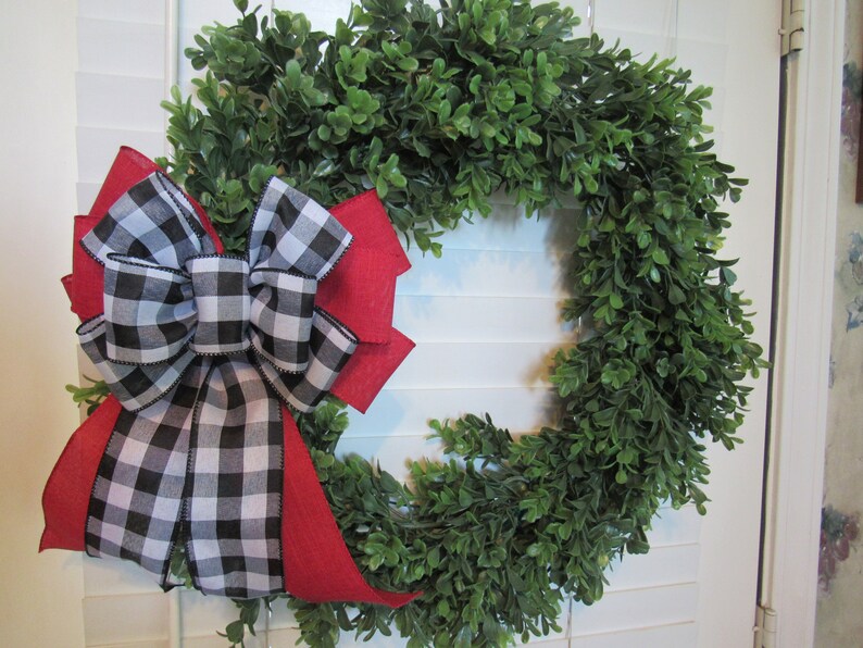 Large Wreath Bow Black and White Buffalo Check Layered Over Etsy