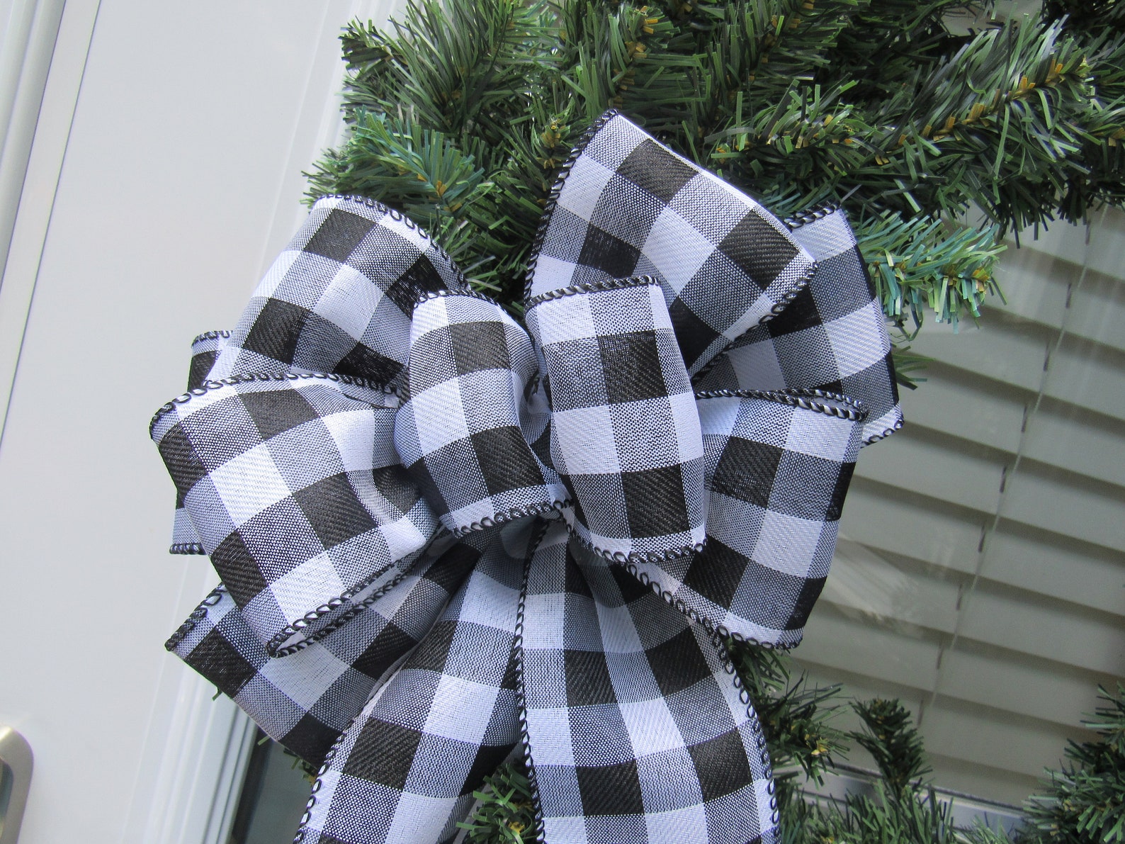 Wreath Bow Black and White Buffalo Check/plaid Bow 9 Loop Etsy