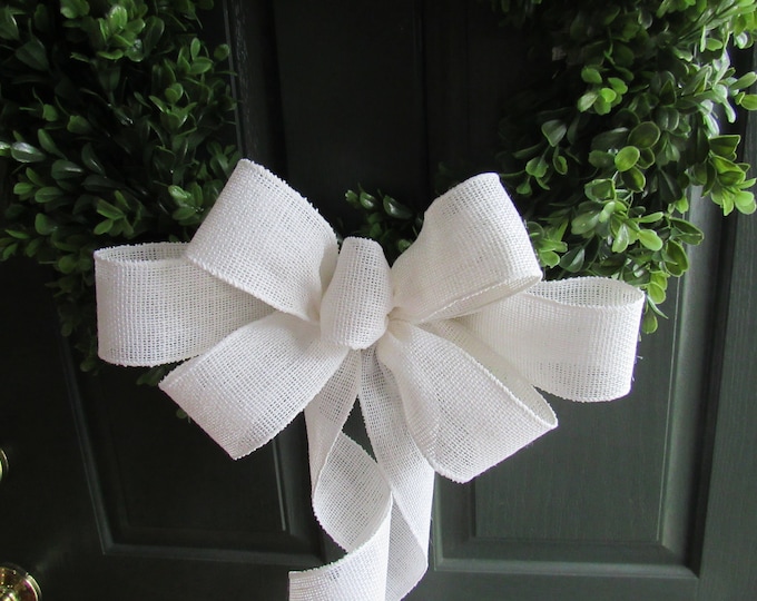 Burlap Wreath, Black White Bow 19-20 Inches Christmas Farm House Rustic