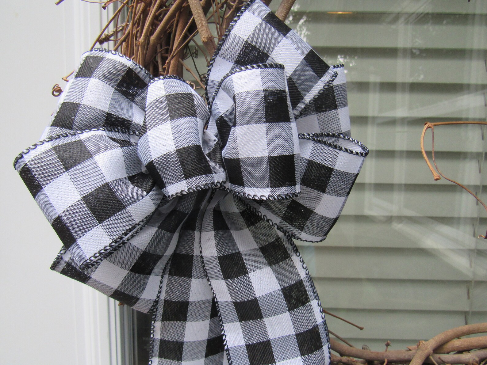 Wreath Bow Black and White Buffalo Check/plaid Bow 9 Loop Etsy