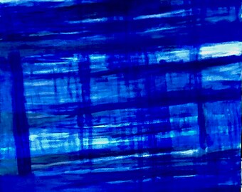 BLUE SHADOWS, acrylic on canvas, 36 by 36 by 2.