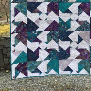 Teal and Blue Geometric Handmade Quilt