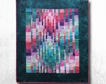 Colorful Quilted Wall Hanging -- Handmade Teal Pink Patchwork Quilt for Wall Decor
