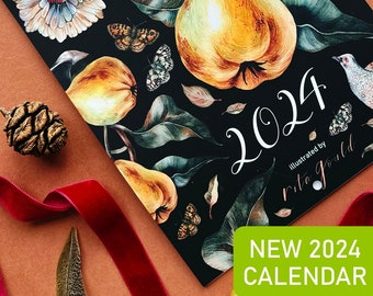 2024 Calendar - 2024 Wall Calendar - 2024 Nature Calendar - Illustrated 12 Month Calendar - Art Calendar - Monthly Calendar