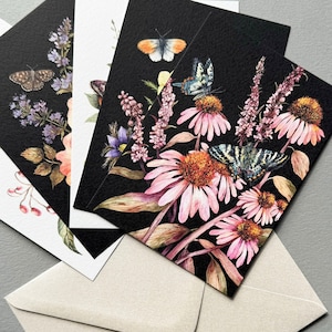 Cartes postales botaniques avec insectes - Cartes postales illustrées de papillons - Lot de 5 cartes postales - Cartes postales aquarelles papillons A6