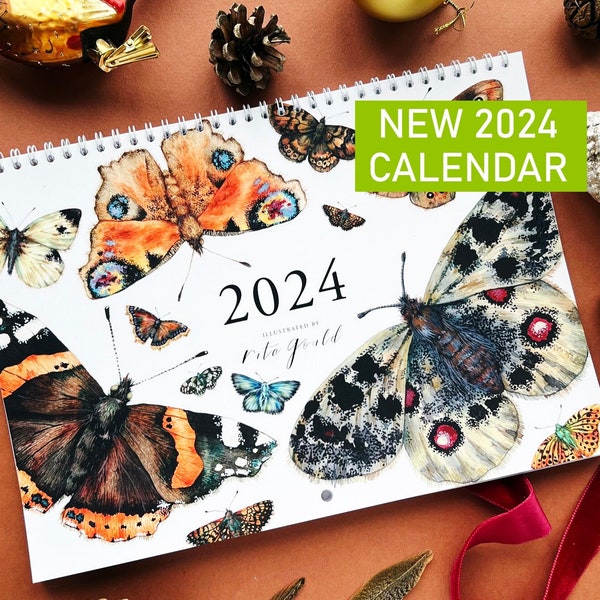 2024 Butterflies Calendar - 2024 Wall Calendar - 2024 Watercolor butterflies - Illustrated Calendar - Art Calendar - Monthly Calendar