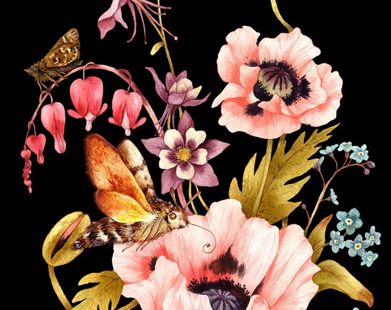 May Garden Flowers and butterflies Print - Summer Garden Print - Floral Art Print - Botanical Kids Room Print - Nursery Art Print