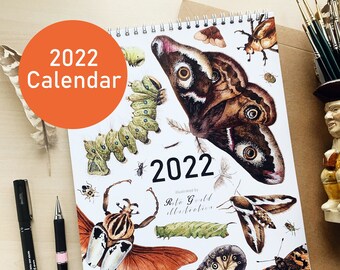 2022 Wall Calendar - Double page A4 calendar - Illustrated Art Calendar - Christmas gift- 2022 Floral Calendar - New Year Gift
