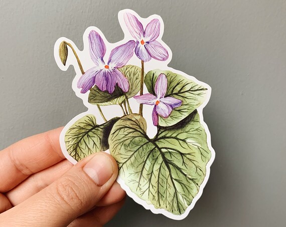 Sweet Violet vinyl sticker - Viola odorata sticker - iPad floral sticker - Waterproof sticker - Watercolour Flower Sticker