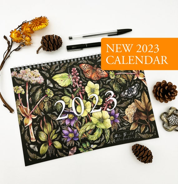 A4 Landscape 2023 Wall Calendar - Wildlife A4 calendar - Illustrated Art Calendar - Christmas gift- 2023 Nature Calendar - New Year Gift