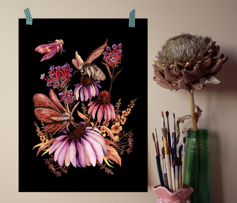 Gouache et aquarelle de papillons de nuit de fin d'été Impression jet d'encre A4 image 4