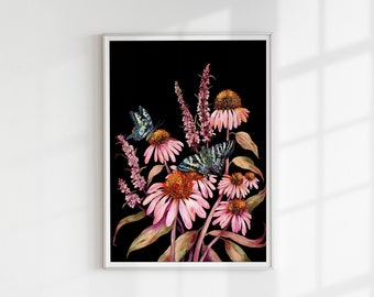 Swallowtail Butterflies on Echinacea Plant - Butterfly Art - Butterflies Décor - Pink flowers print- Butterflies wall art - Botanical art