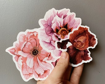 Flower vinyl stickers - Peony and iris sticker pack - Botanical floral stickers - Waterproof stickers - Peony stickers