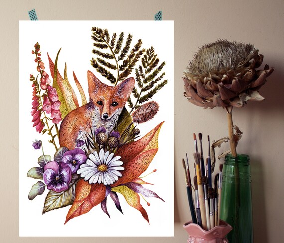 Red fox giclée illustration - Vulpes vulpes illustration - Animal wall art - Natural History animal art - Kids room décor
