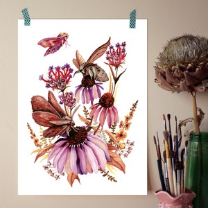 Late Summer Moths gouache and watercolor illustration - A4 Giclee Print