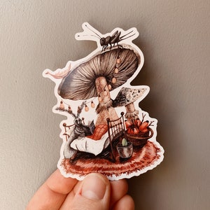 Mushroom tenant vinyl sticker - Mushroom and moth sticker - iPad toadstool sticker - Waterproof sticker - Watercolour Sticker