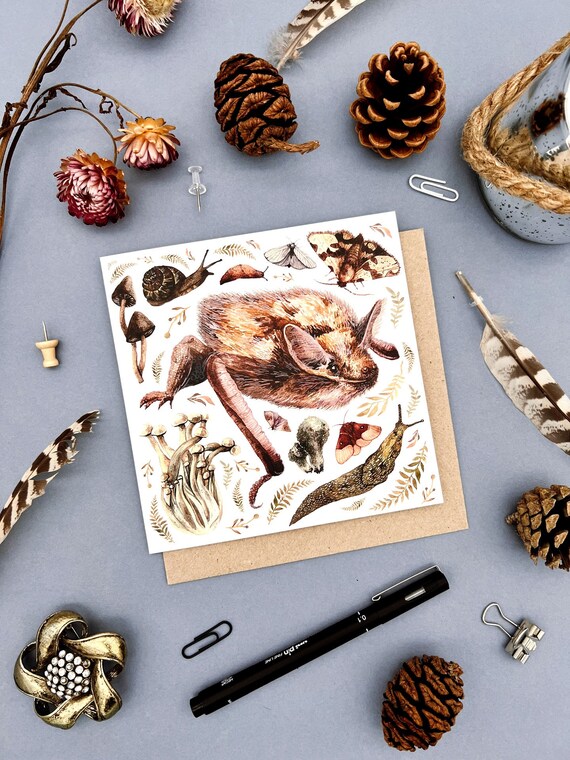 Bat Greeting Card - Nature greeting card - Wood Animal greeting card - Wildlife card blank card