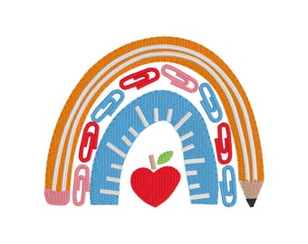 Small Teacher Rainbow School Love - Instant Download Machine Embroidery Design