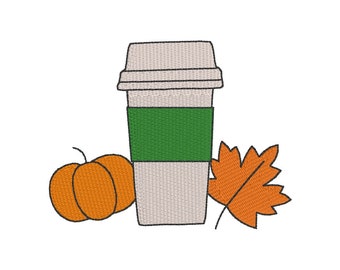 MEERDERE MATEN-Hot Coffee Leaf Pumpkin Fall Design- Instant Download Machine Borduurwerk Design