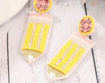 Beaded Pencil Dangle Drop Earrings