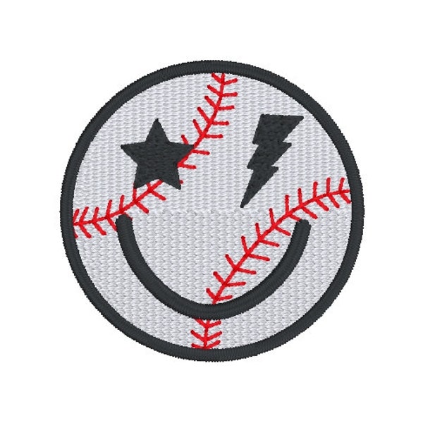 MULTIPLE SIZES-Baseball Smiley Face Lightning Star- Instant Download Machine Embroidery Design