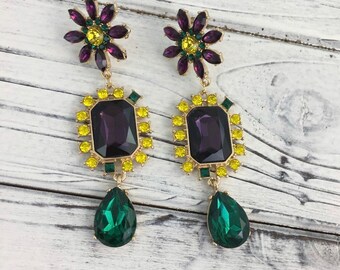 Multi-Stone Earrings Carnival Parade Nola Louisiana Mardi Gras earrings