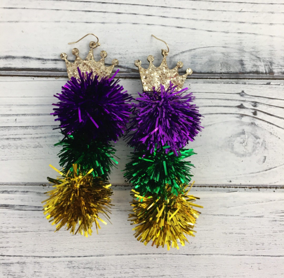 Mardi Gras Tinsel Crown Earrings Carnival Parade Nola Louisiana Fat