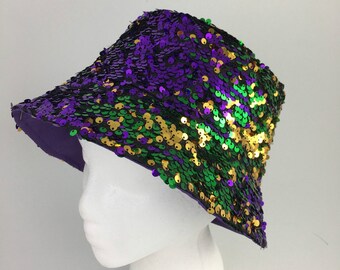 mardi gras crochet bucket hat
