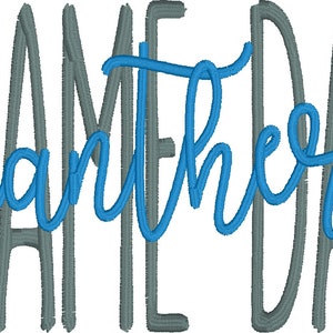 May include: Embroidered text in grey and blue that reads "Game Day Panthers".