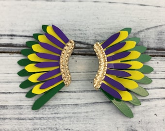 Mardi Gras Wing Earrings Carnival Parade Nola Louisiana Fat Tuesday