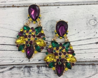 Multi-Stone flower Earrings Carnival Parade Nola Louisiana Mardi Gras earrings