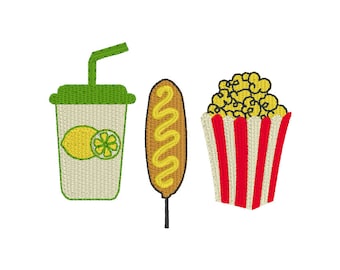 WIELE ROZMIARÓW - Carnival Combo Trio - lemoniada - corndog - popcorn - Natychmiastowe pobranie projektu haftu maszynowego