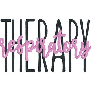 May include: Black and white text that reads "THERAPY" with the word "respiratory" in pink cursive script.