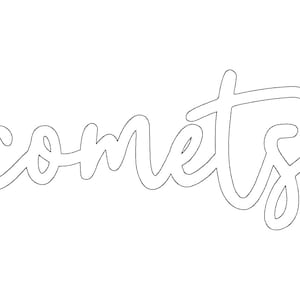 May include: A handwritten word art design of the word "comets" in a white outline on a white background.